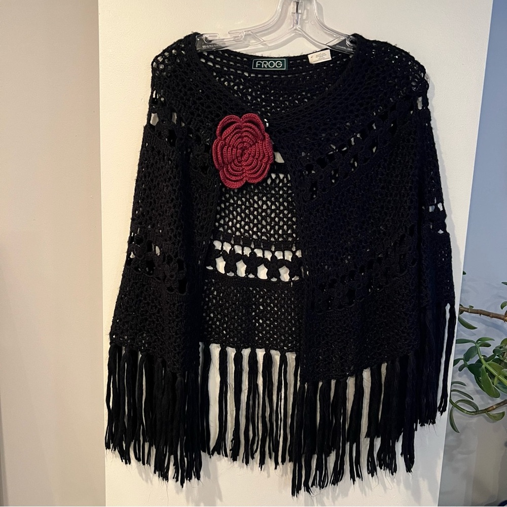 Vintage Crochet Cape with Fringe